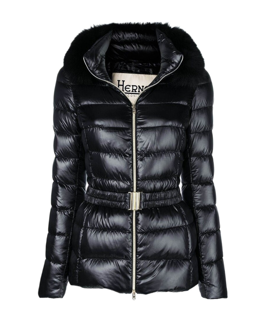 Herno Claudia Faux Fur Collar Down Coat In Black