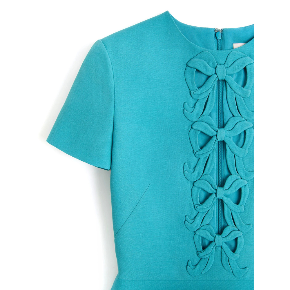 Valentino Bow Cutout Short-sleeve Crepe Mini Dress In Blue
