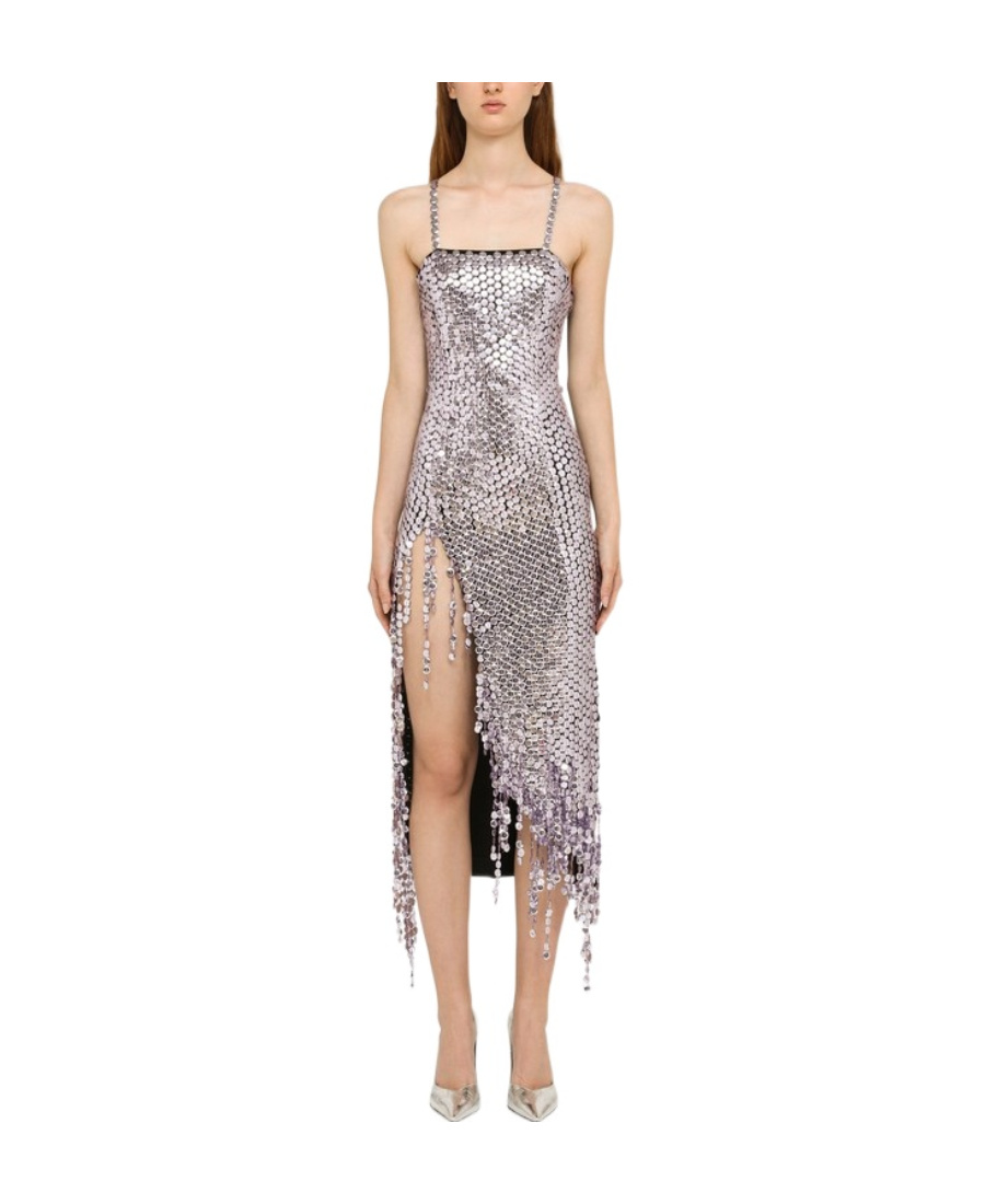 Attico Avery Embellished Square Neck Fringe Dress In Nude