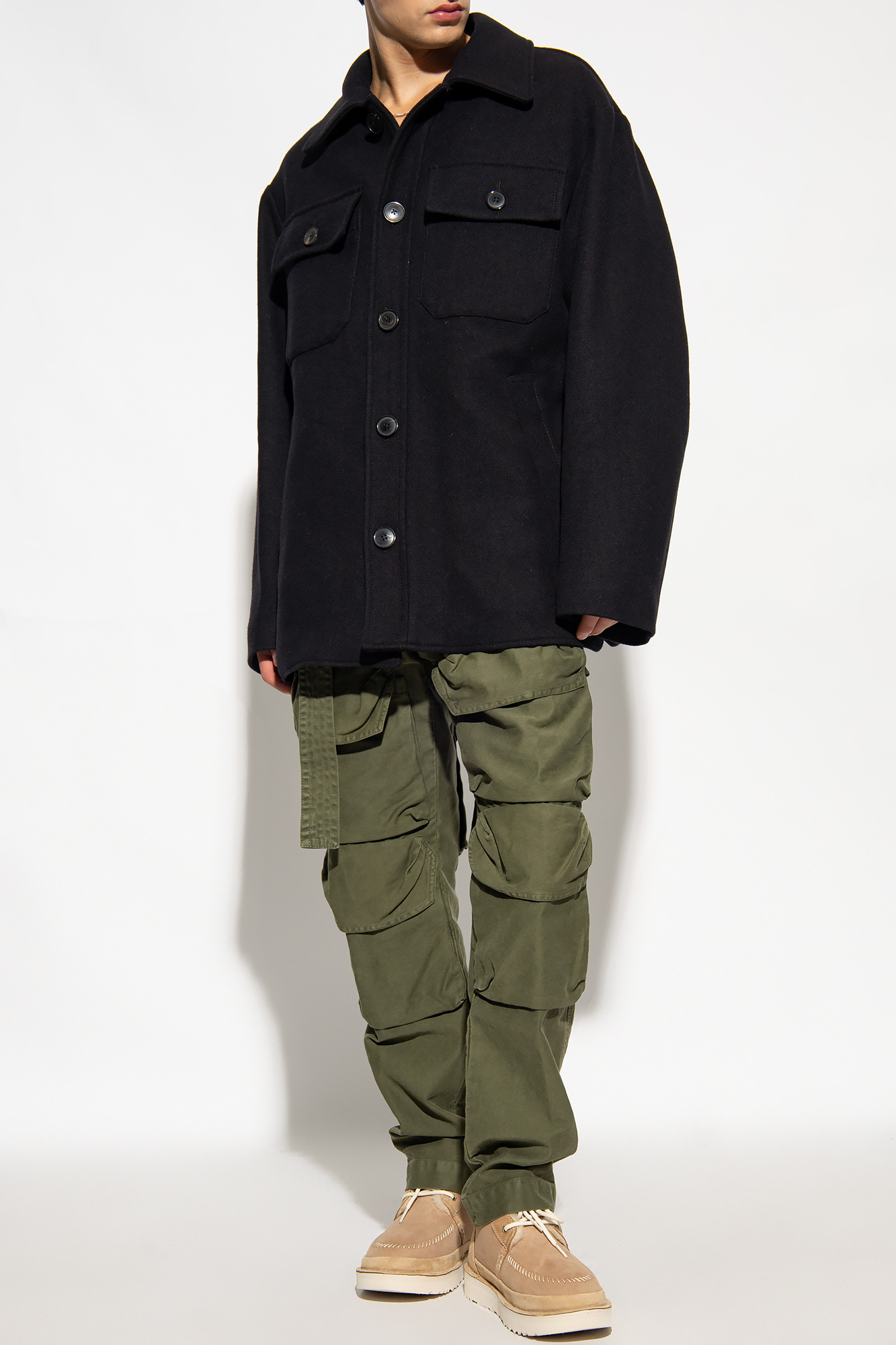 Dries Van Noten Black Constructed Wool Overshirt In Black