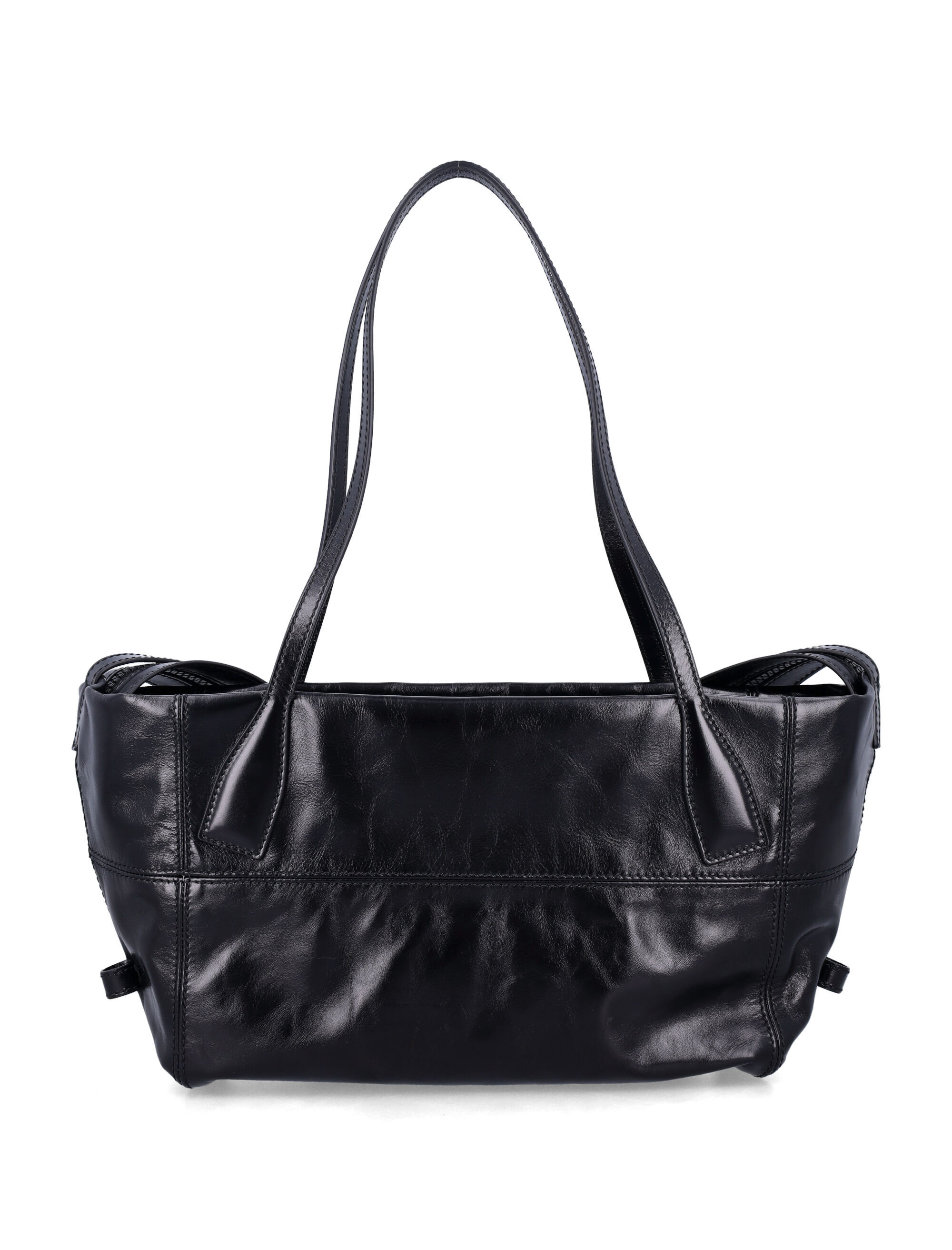 Balmain Black Leather Shopper Bag With Shoulder Strap In Black