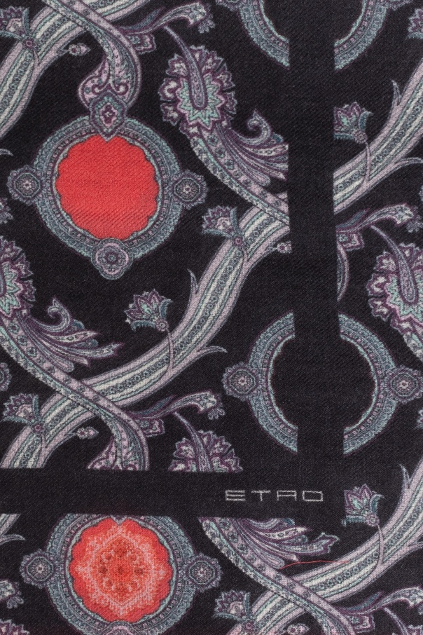 Etro Graphic Printed Frayed-edge Scarf In Black