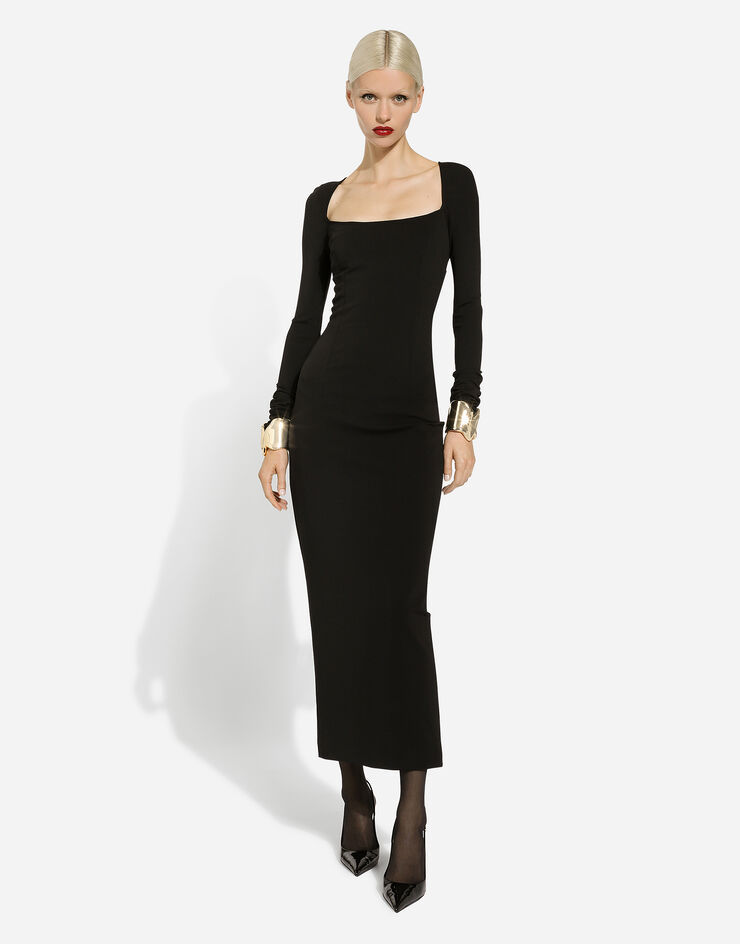 Dolce & Gabbana Long-sleeve Square-neck Midi Dress In Black