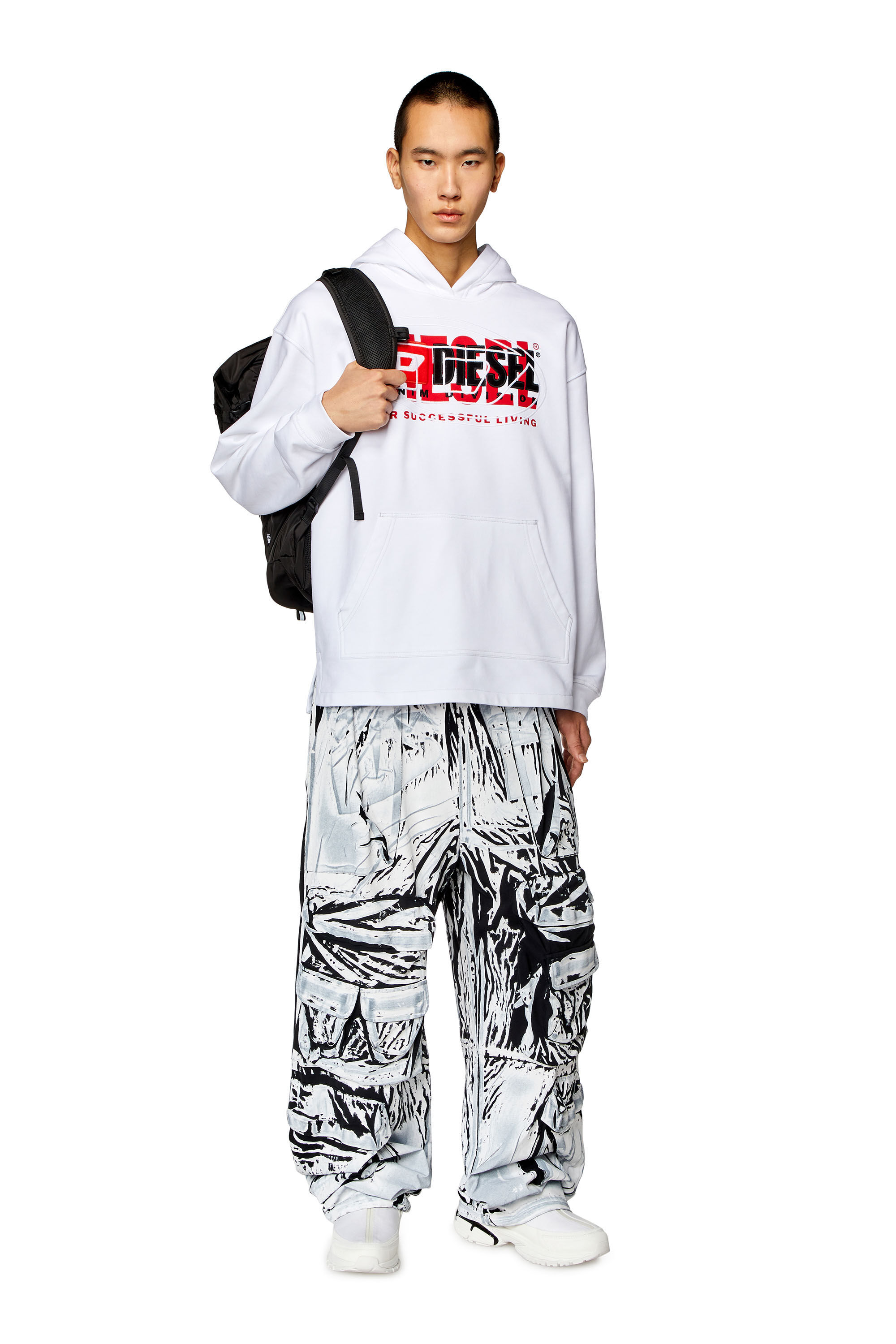 Diesel Logo Hoodie In White