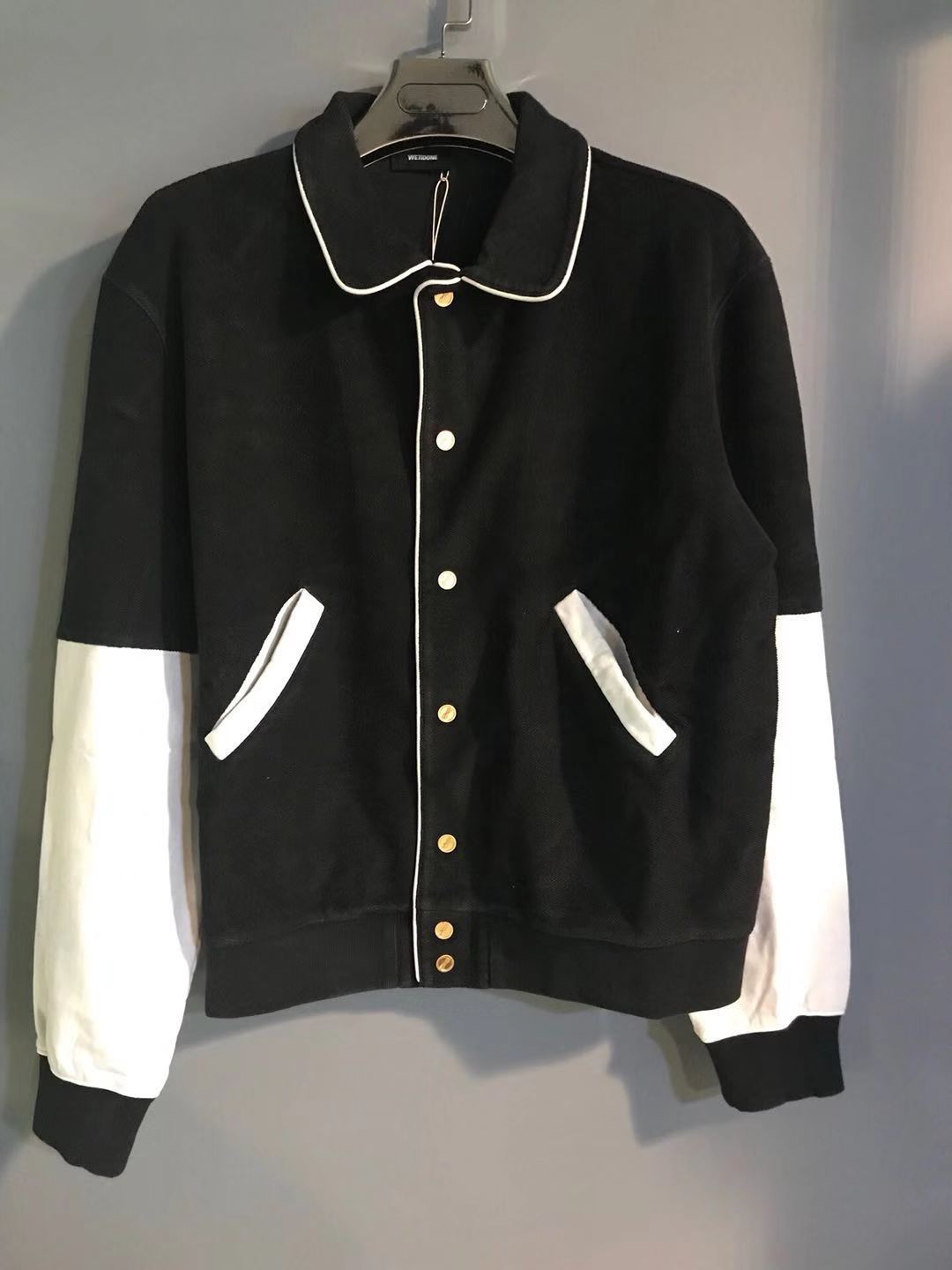 We11 Done Logo Print Varsity Bomber Jacket In Black