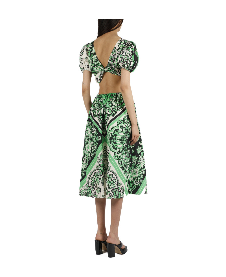 Red Valentino Cut Out Detail Puff Sleeve Mini Dress In Green