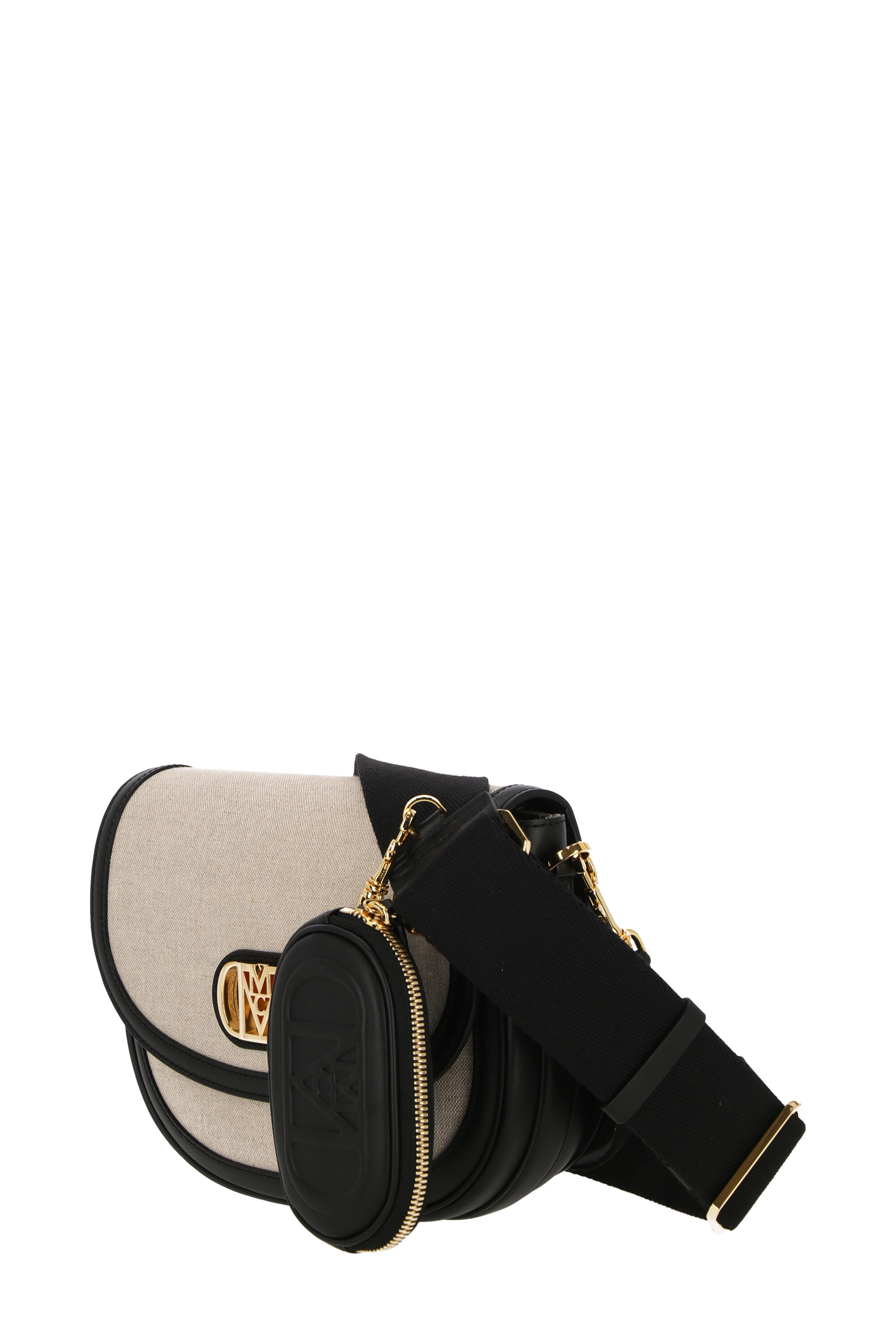 Mcm Mode Travia Logo Plaque Small Crossbody Bag In Black