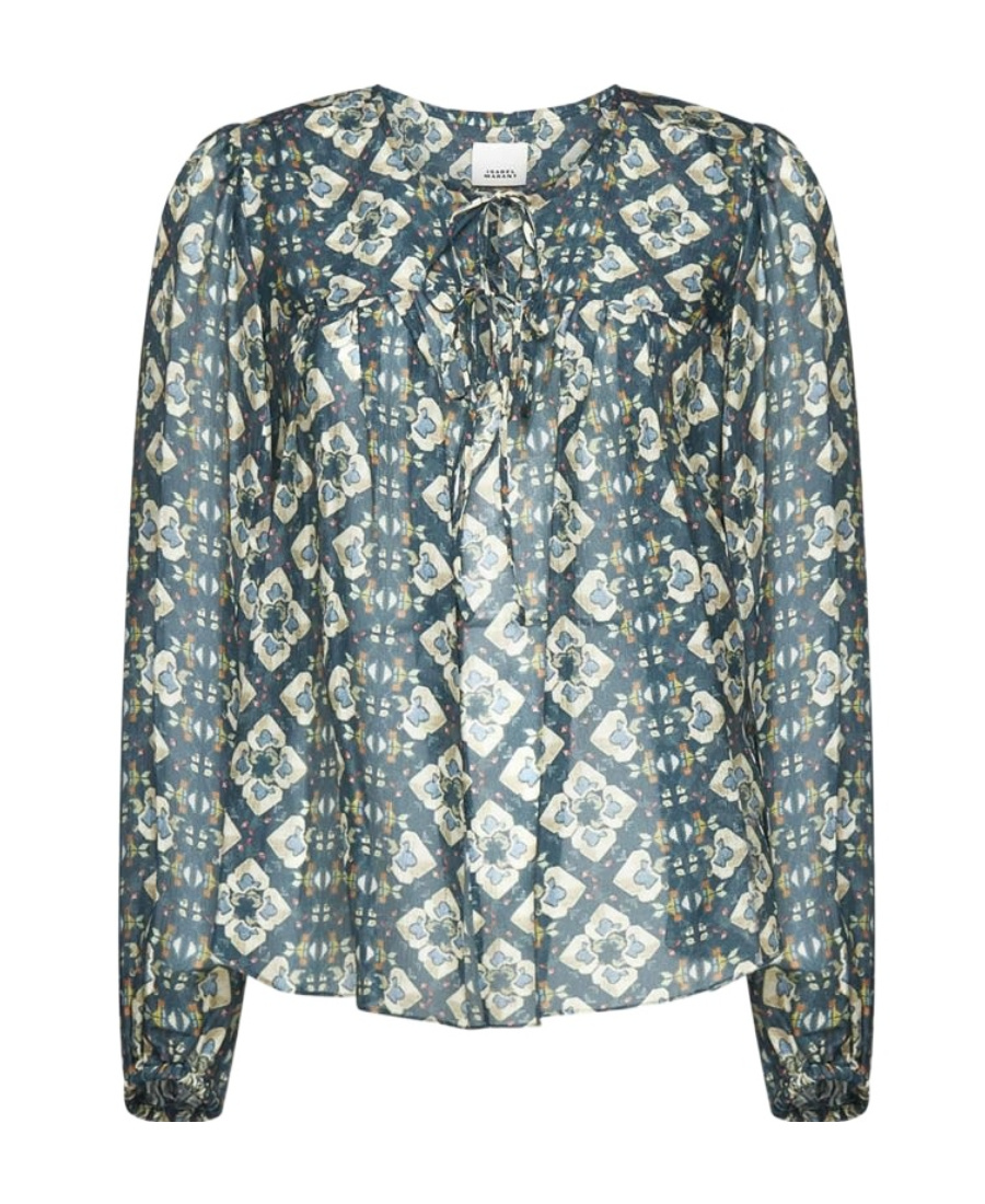 Isabel Marant Patterned Front-tie Blouse In Gray
