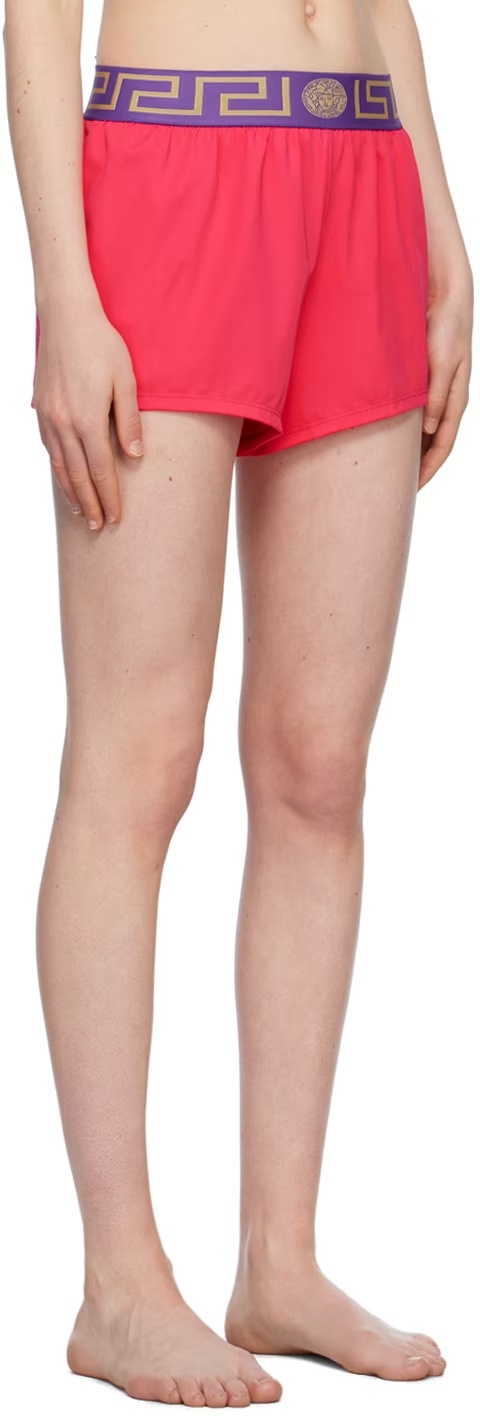 Versace Logo Waist-edge Swimming Trunks In Pink
