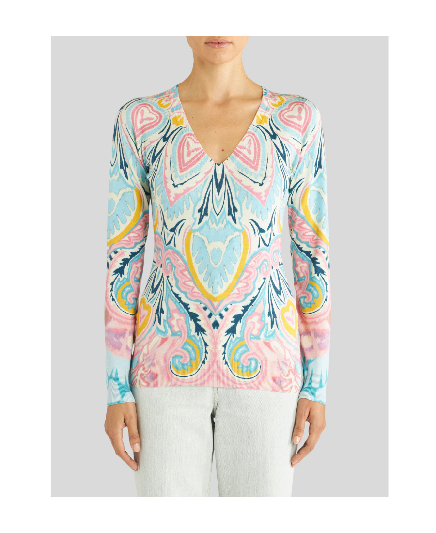 Etro Abstract-print Knit V-neck Top In White
