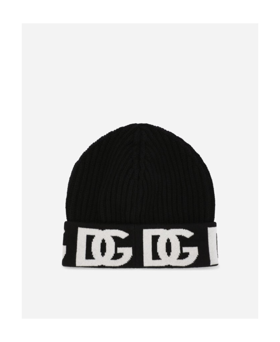 Dolce & Gabbana Dg Logo Jacquard Beanie In Black