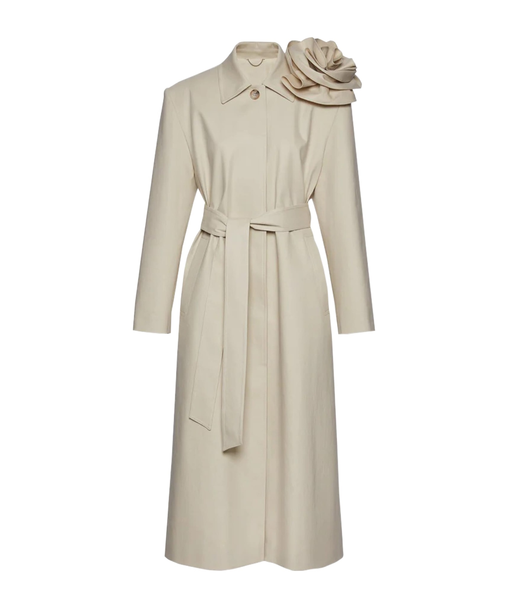 Magda Butrym Floral-appliqu� Belted Trench Coat In Neutral