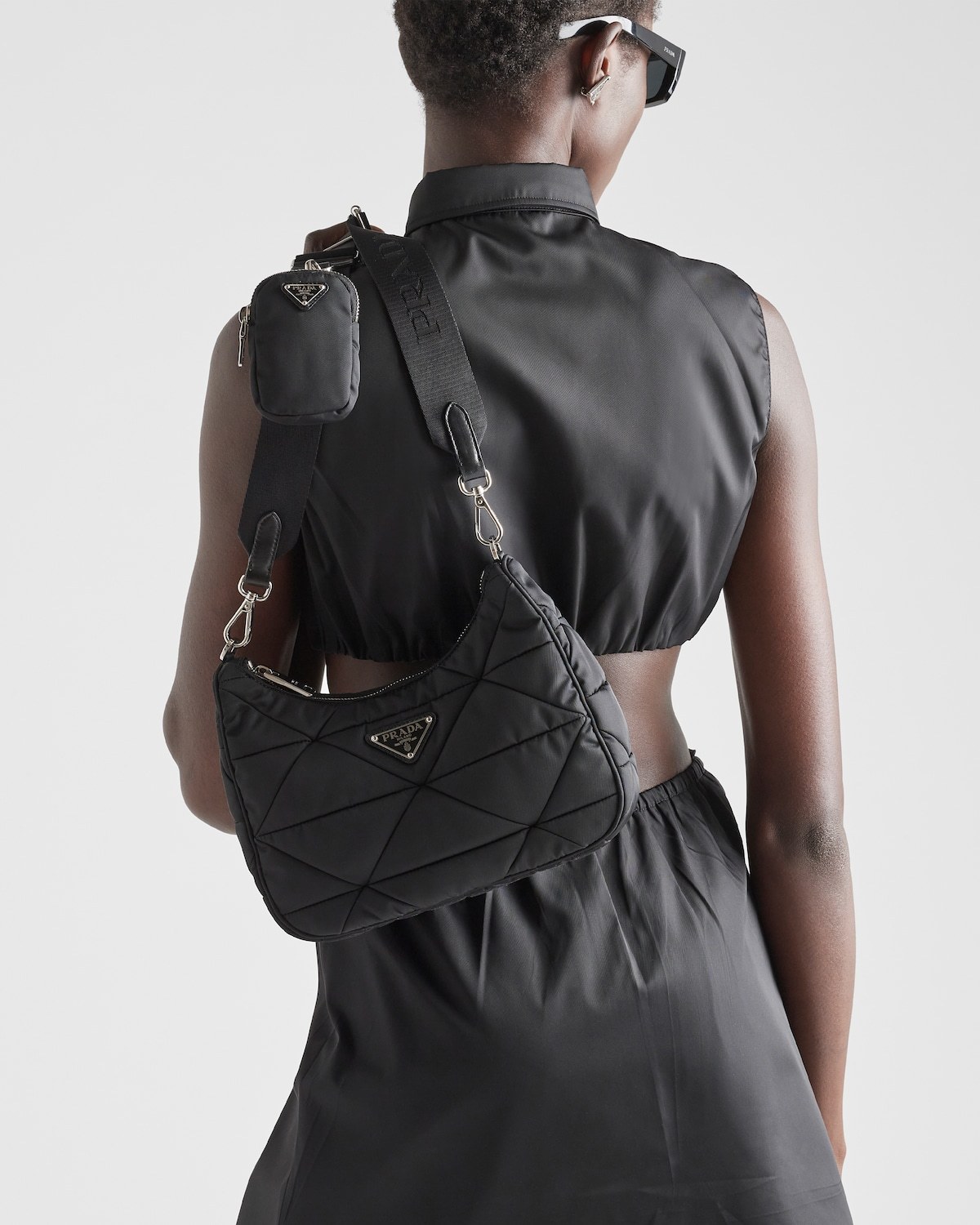 Prada Padded Re-nylon Shoulder Bag In Black