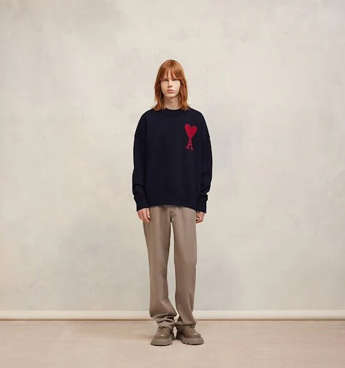 Ami Alexandre Mattiussi Ami Paris Wool Sweater With Heart Intarsia Design In Blue