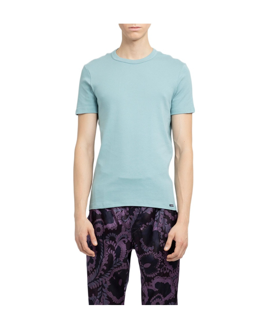 Tom Ford Mens Brand-embroidery Crewneck Woven T-shirt Glass Blue In Blue
