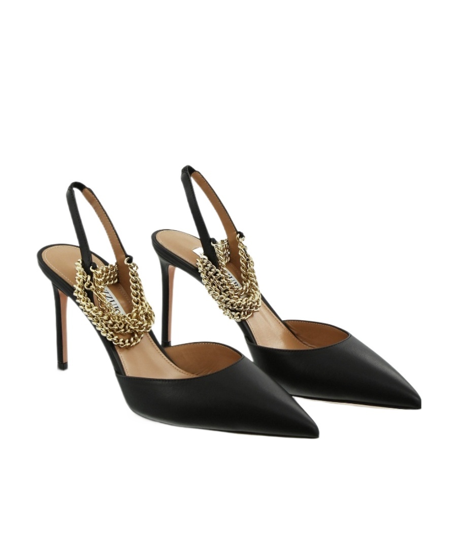 Aquazzura Flash 85 Leather Slingback Pump In Black