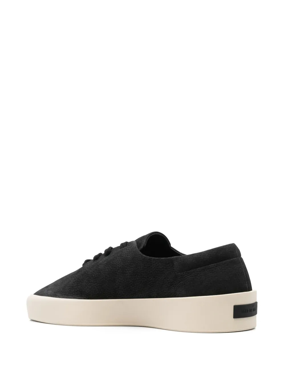 Fear Of God Round Toe Suede Low-top Sneakers With Logo Detail In Black