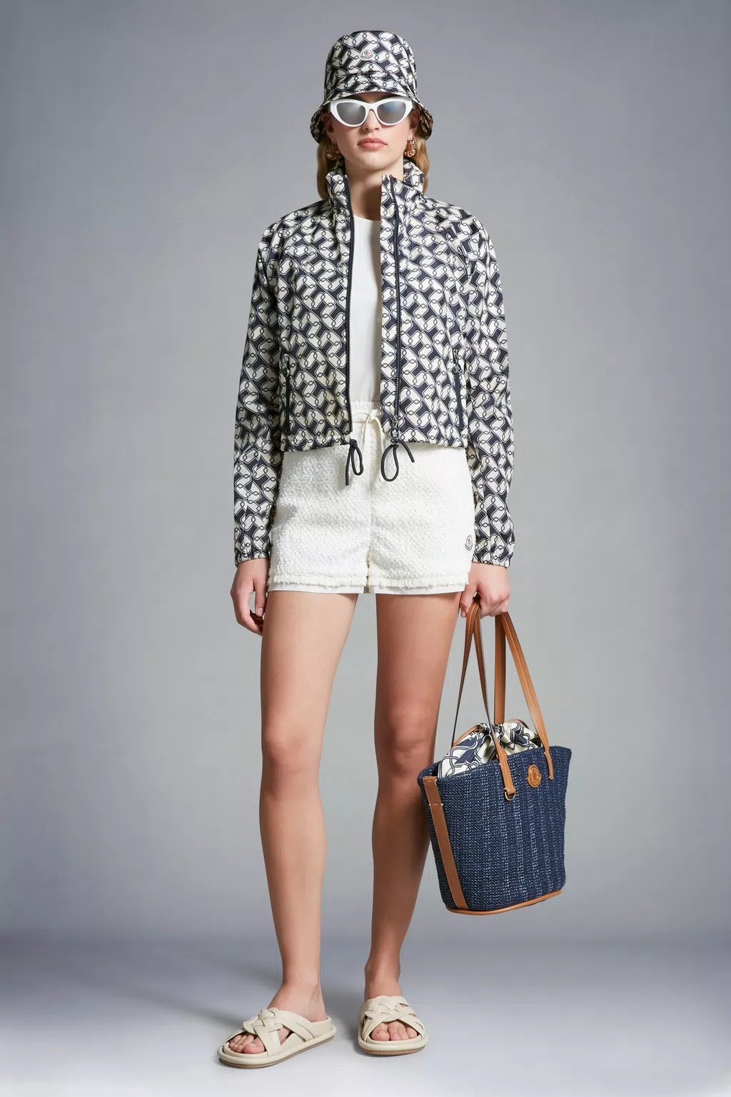 Shop Moncler Tweed Shorts In White