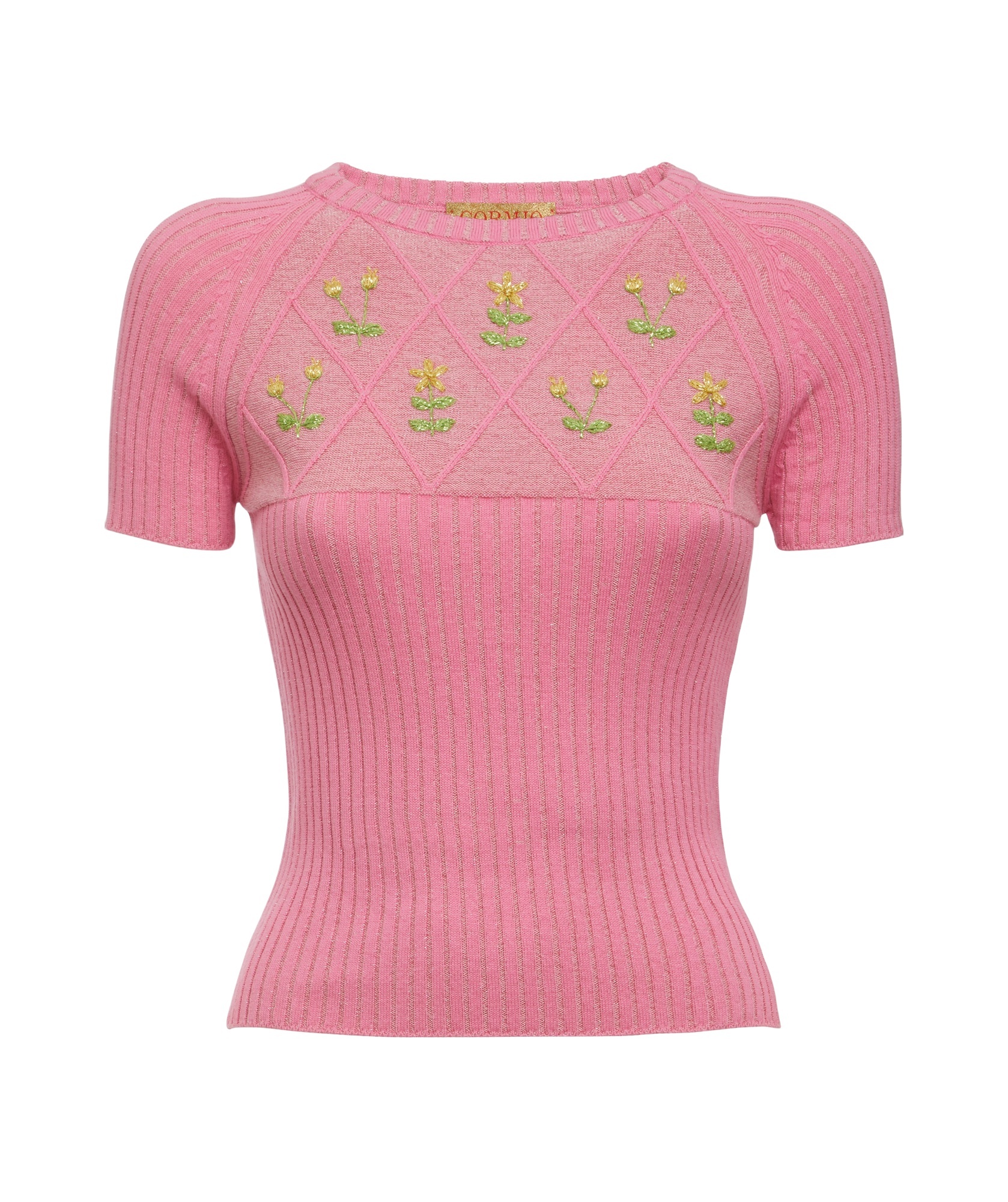 Cormio Floral Embroidered Crewneck Top In Pink