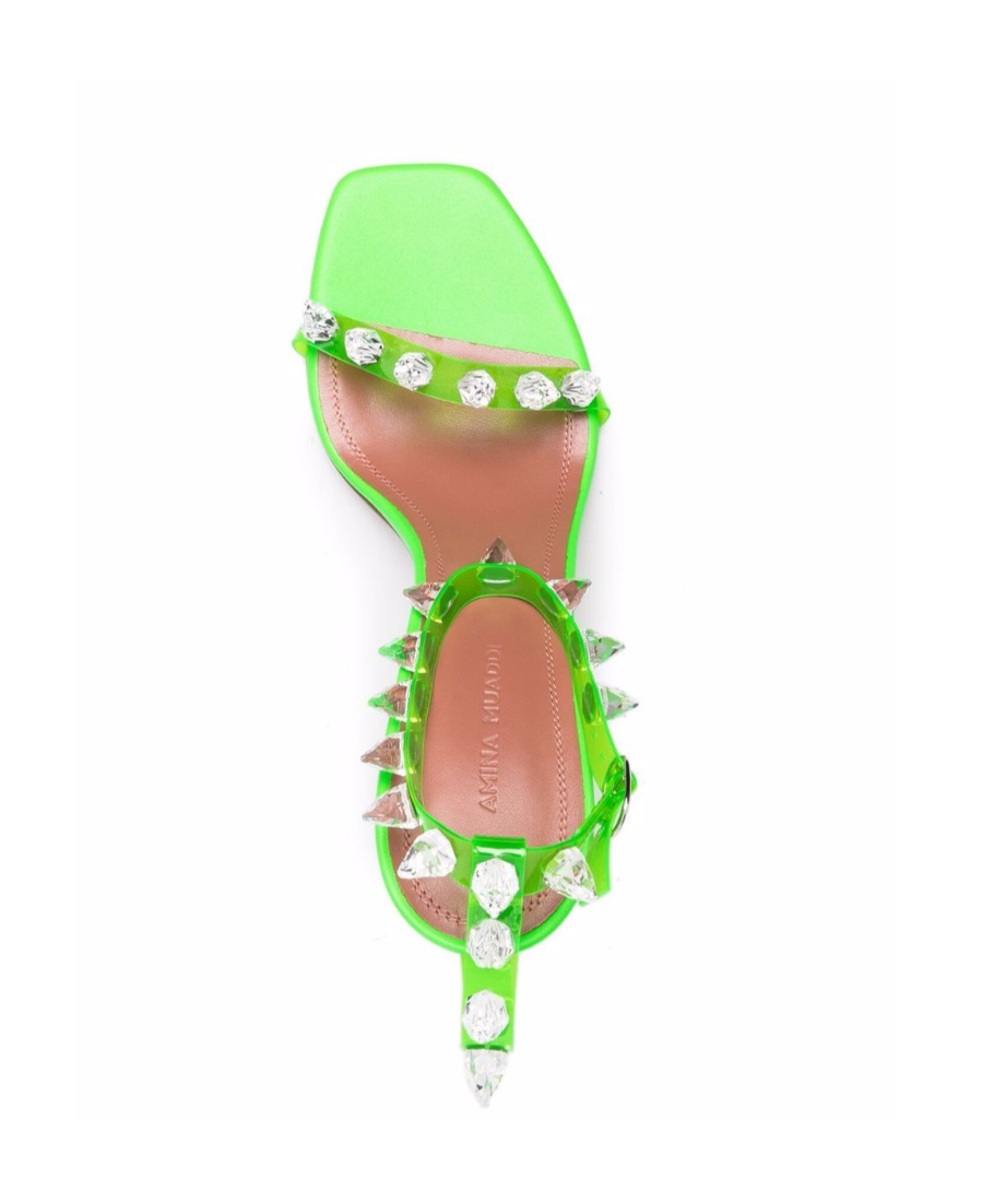 Amina Muaddi Riveted High-heeled Sandals In Green