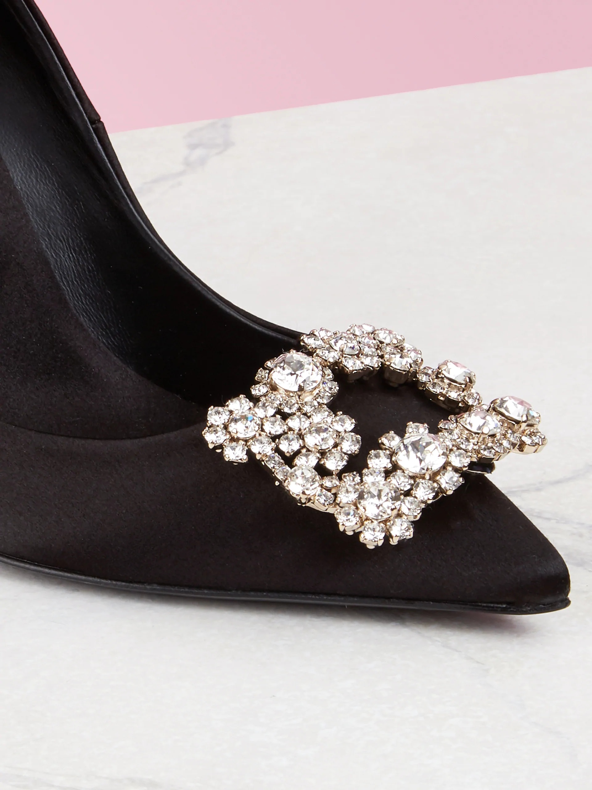 Roger Vivier 65 Crystal Flower Buckle Satin Pumps In Black