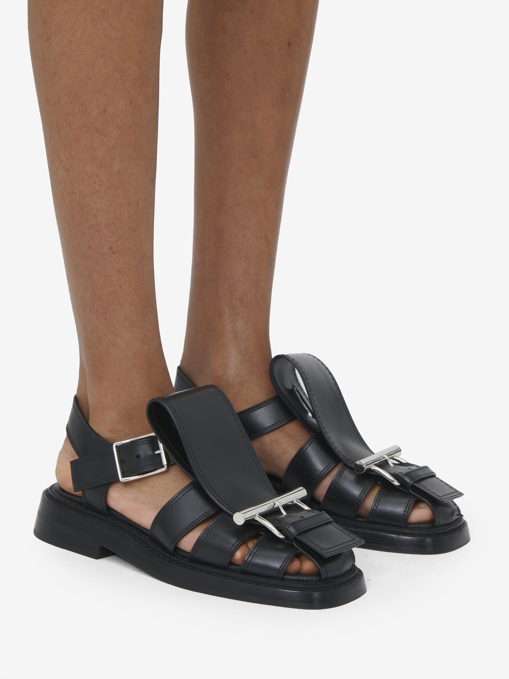 Alexander Mcqueen Leather T-bar Caged Sandals 25 In Black