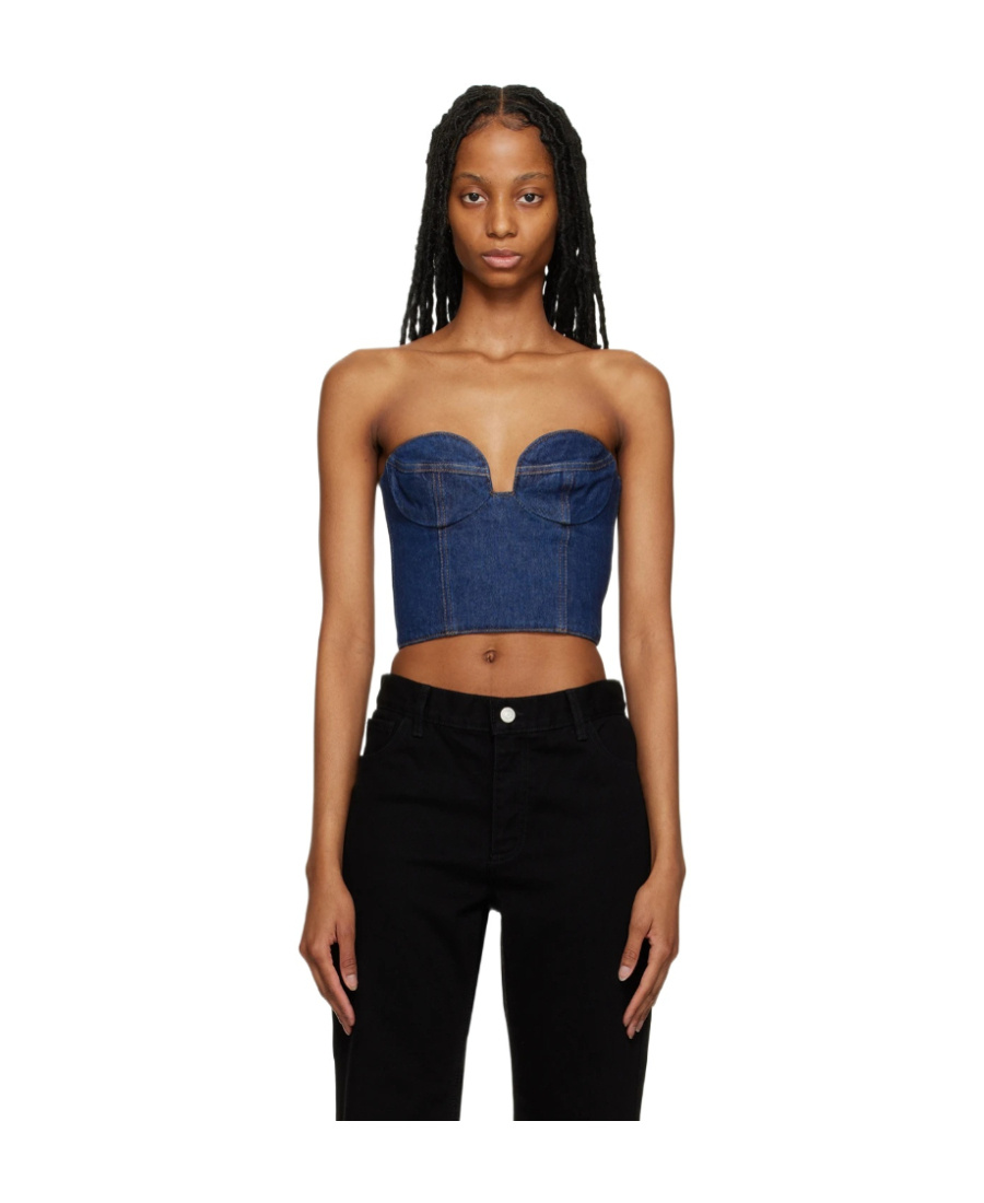 Shop Magda Butrym Denim Corset Top In Black
