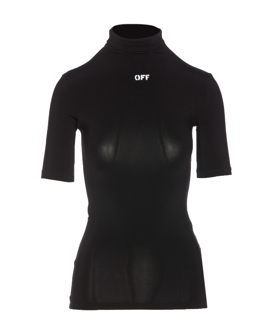 Off-white Off Stamp Second Skin Short Sleeve Turtle Neck Top In Black