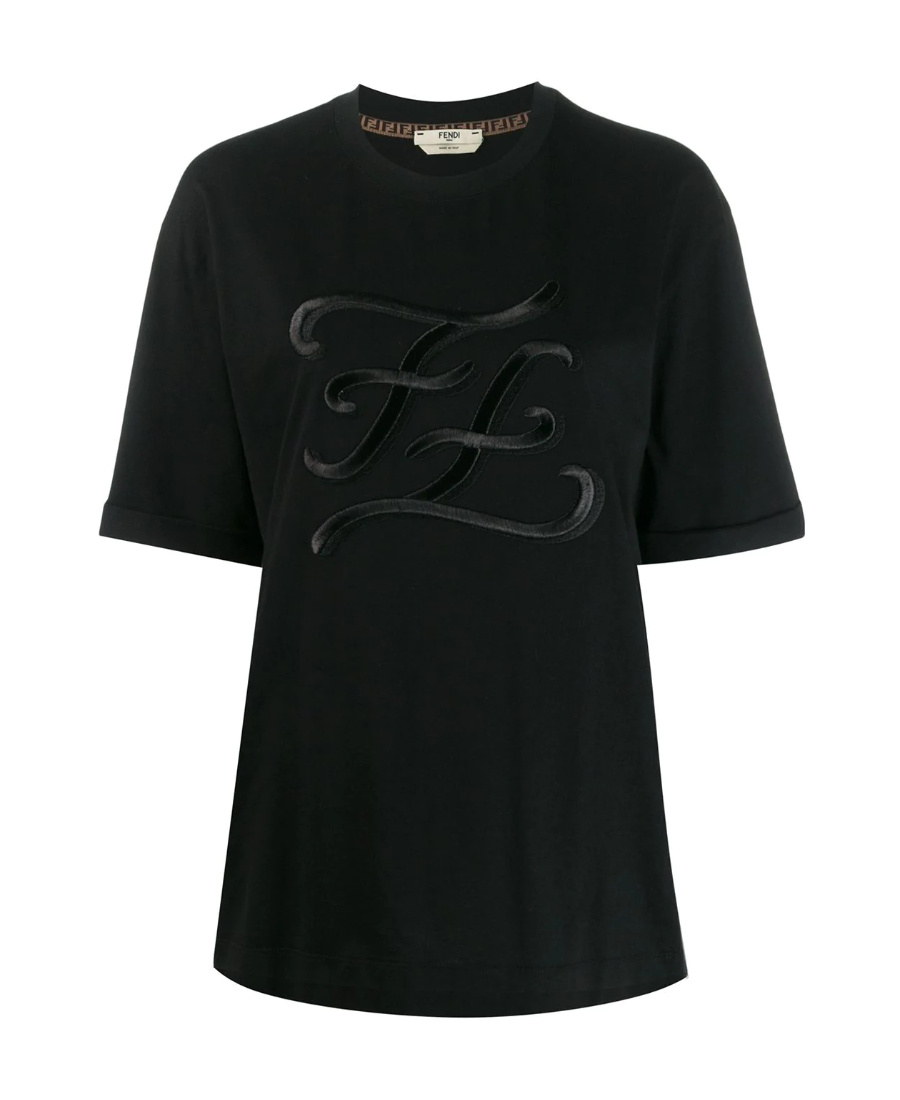 Fendi Ff Embroidered Side Split T-shirt In Black