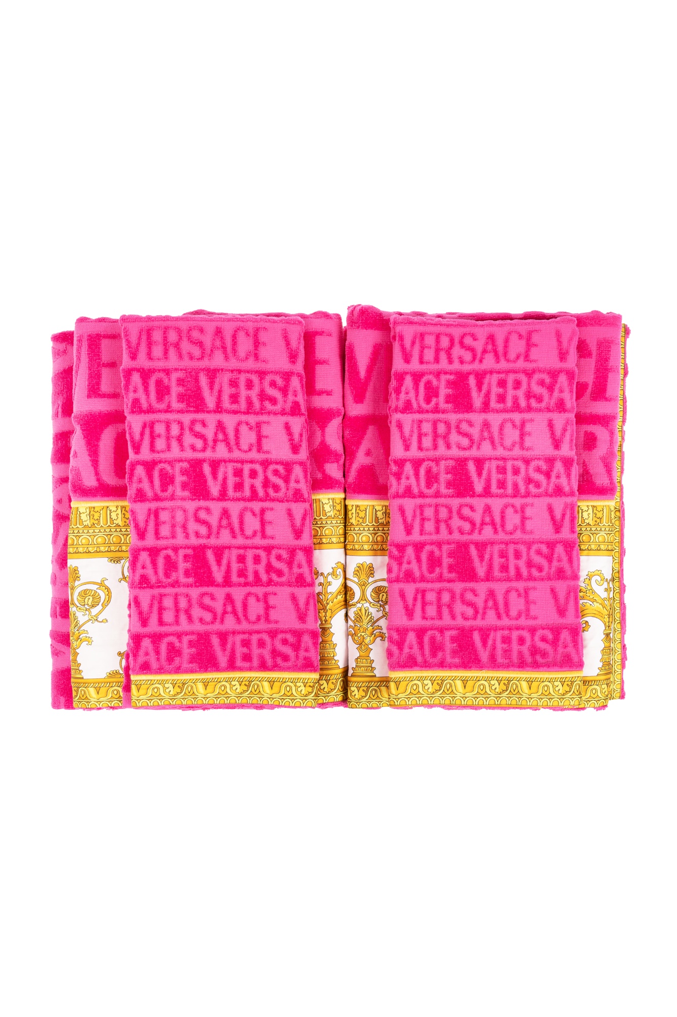 Versace Home Logo Towel Five-piece Set In Pink