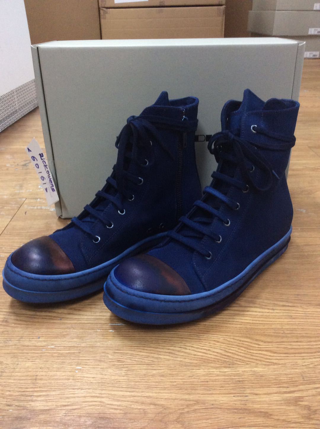 Rick Owens Drkshdw Round Head Strapped High-top Sneakers In Blue