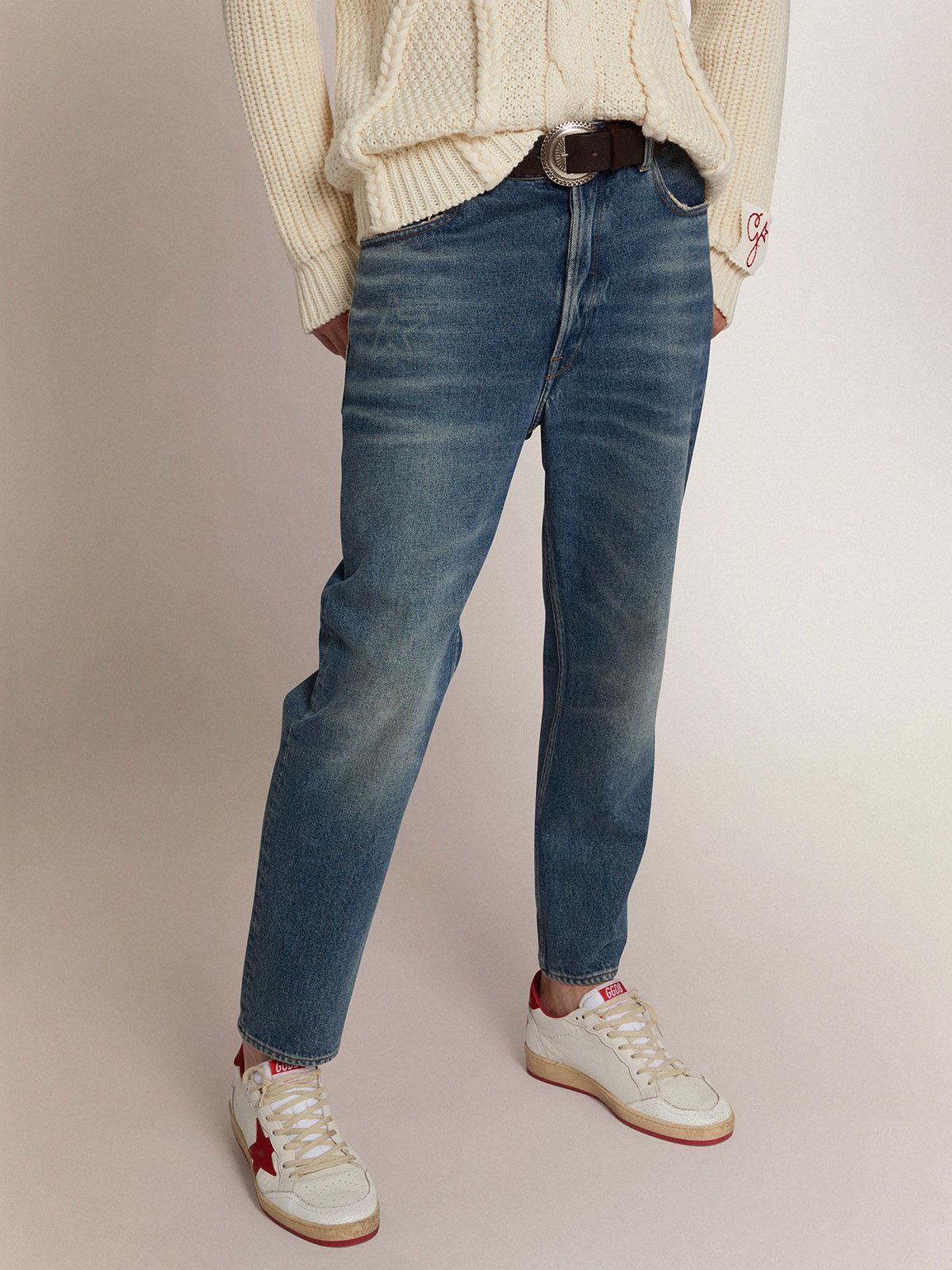 Golden Goose Deluxe Brand Washed Effect Straight Leg Jeans In Blue