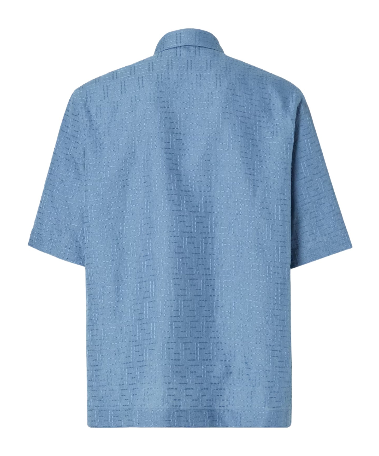 Fendi Light Blue Ff Jacquard Linen Shirt Men In Blue