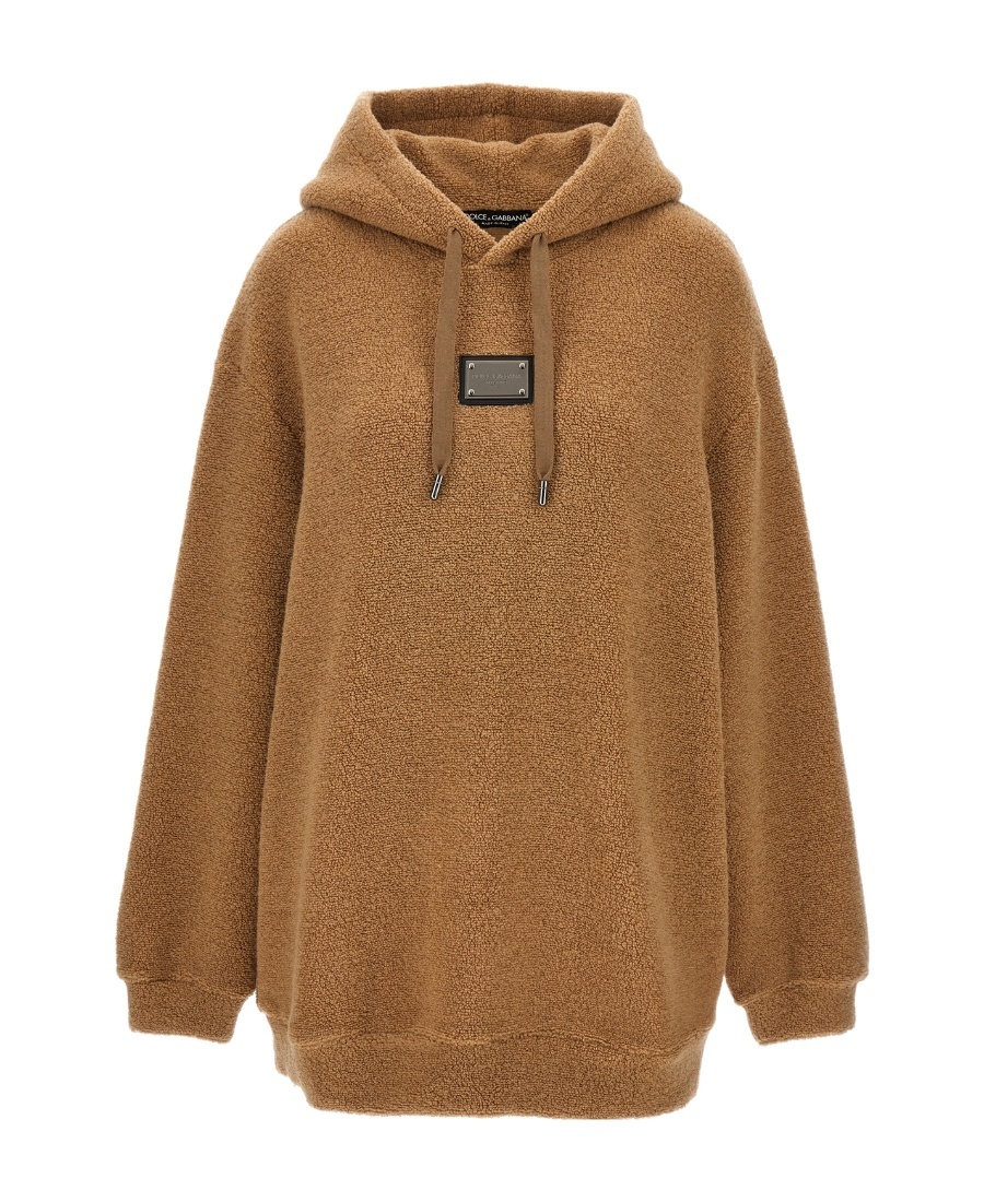 Dolce & Gabbana Logo-plaque Fleece-knit Jumper In Brown