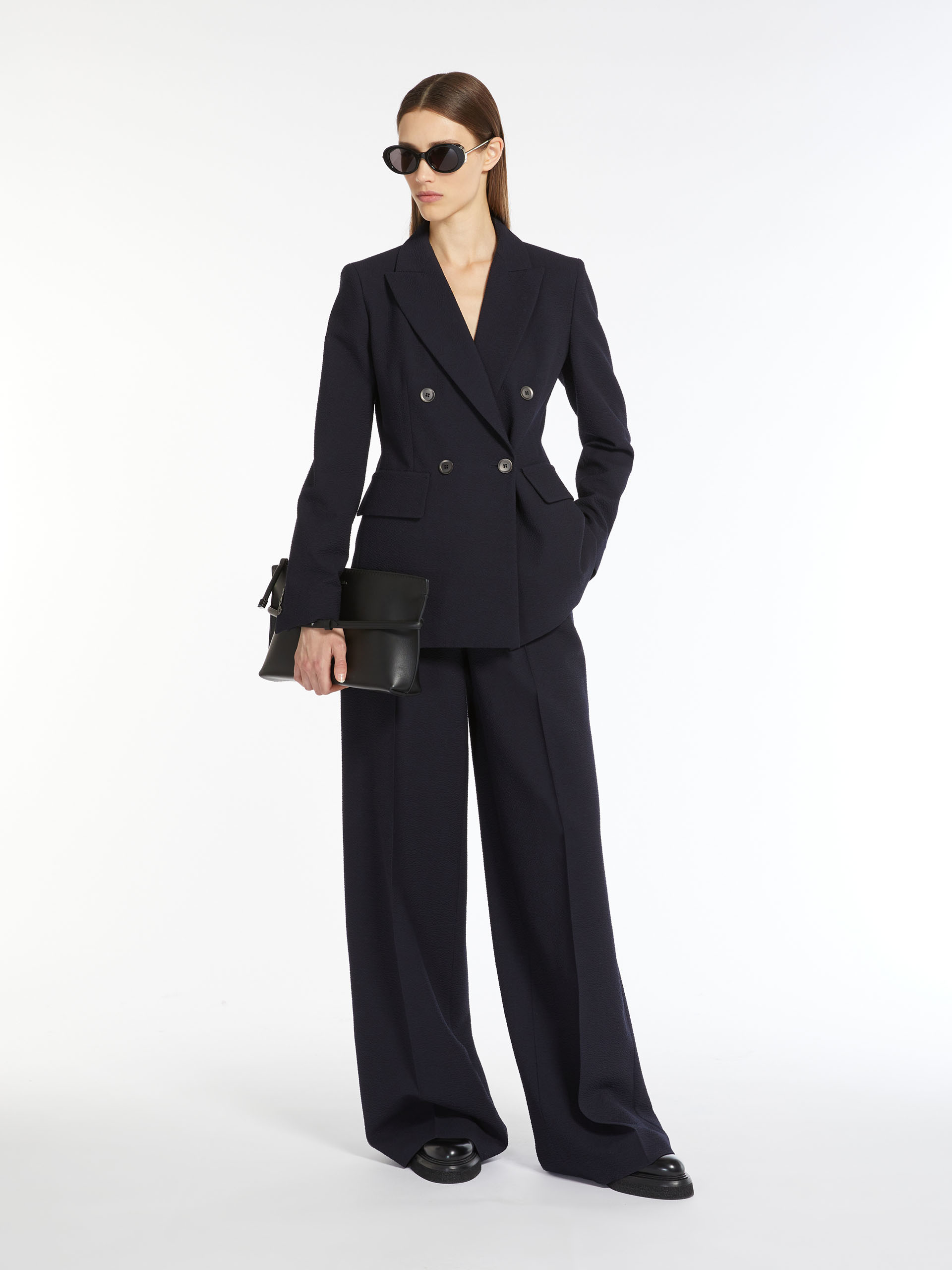 Max Mara Wool Double-breasted Suit Jacket In Blue