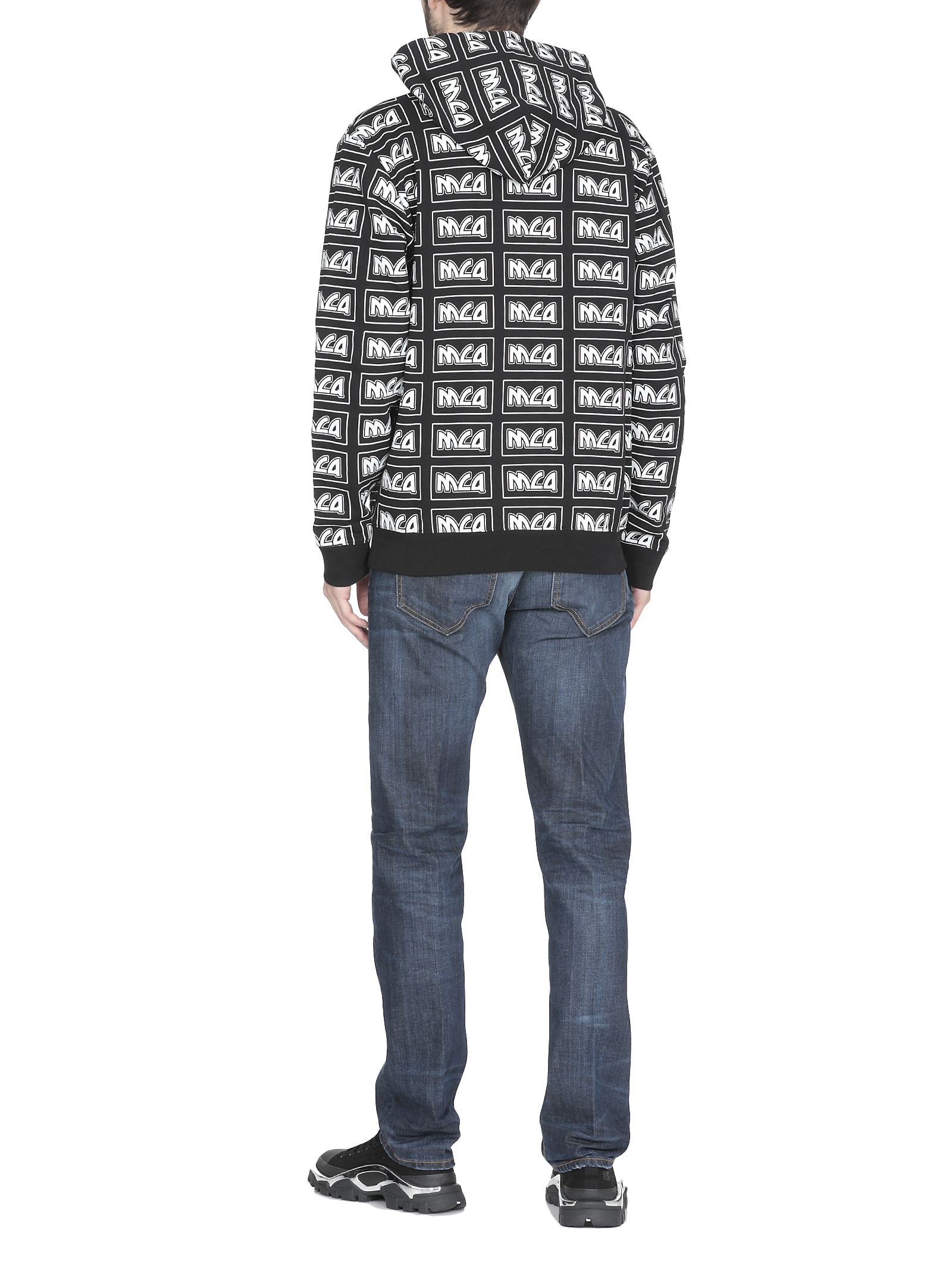 Mcq By Alexander Mcqueen Printed Logo Hooded Sweater In Black