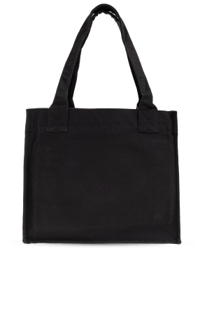Ganni Women Black Shopper With Embroidered Logo On The Front In Denim Woman In Black