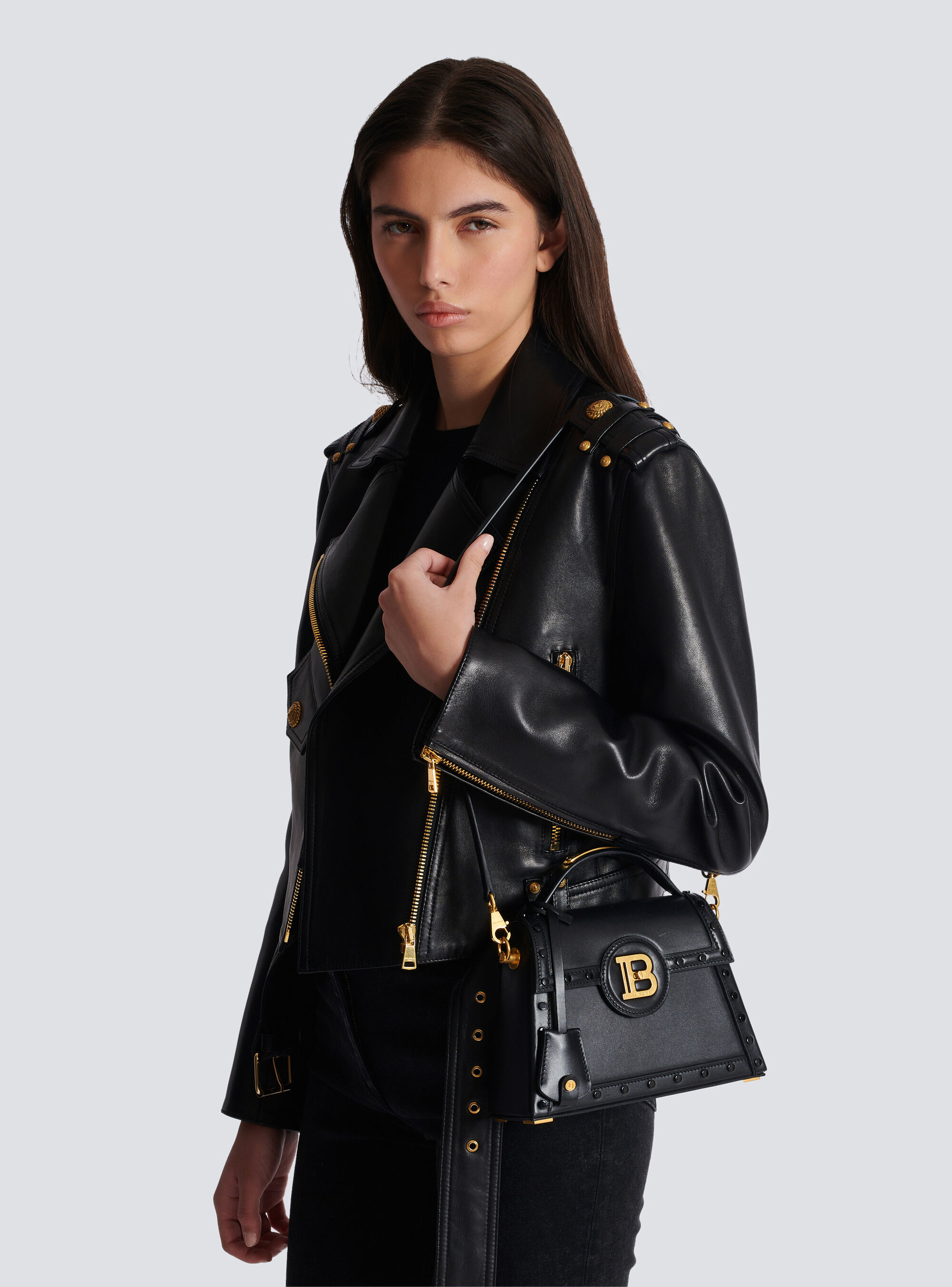 Balmain Small B-buzz Dynasty Leather Shoulder Bag In Black