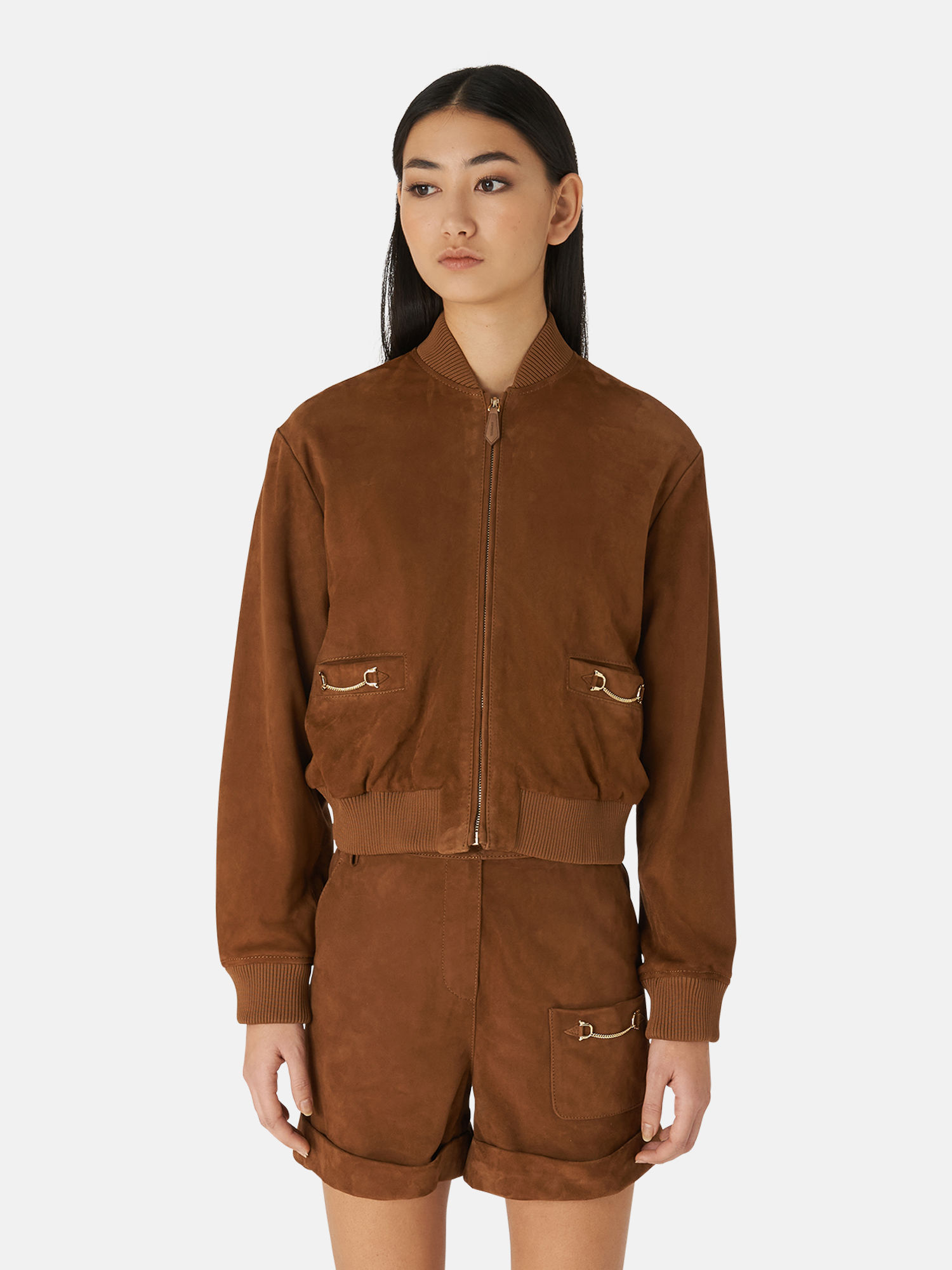 Celine Rectangle Blouson In Suede In Brown