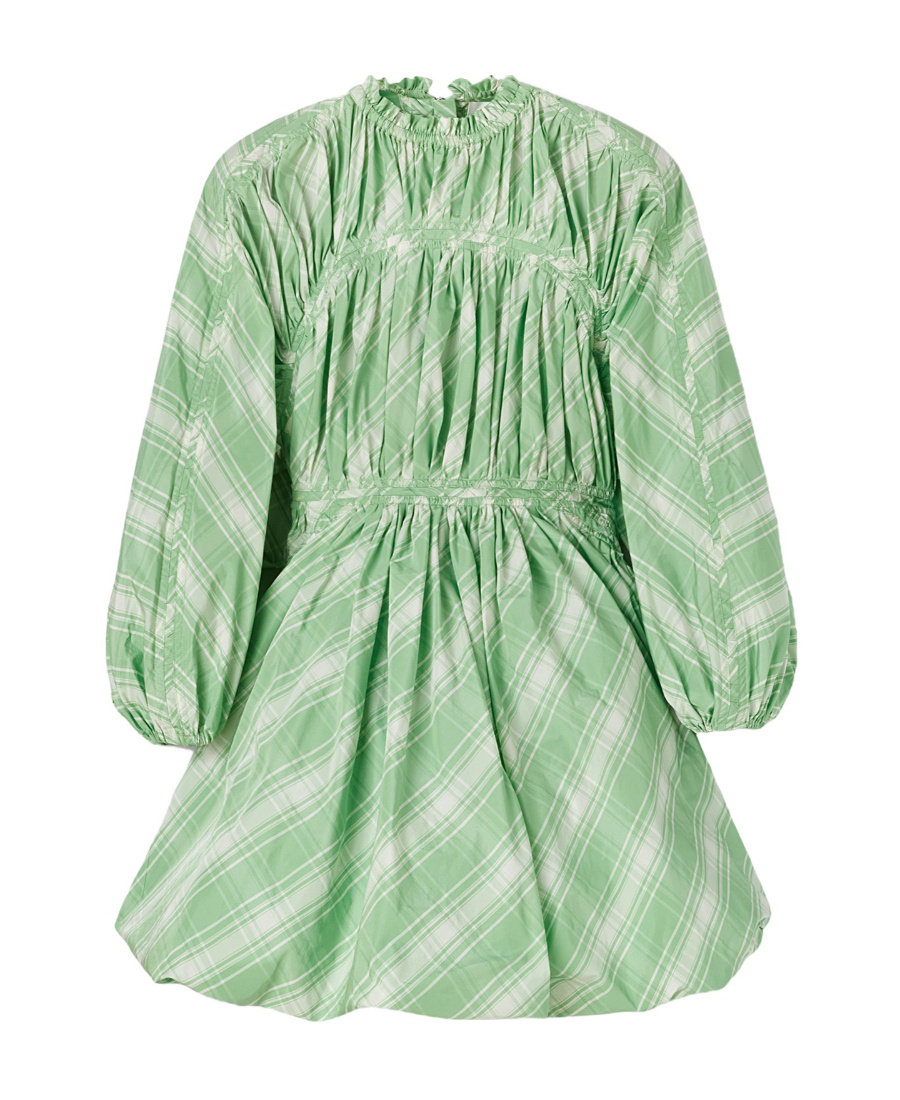 Jil Sander Checked Long Sleeve Mini Dress In Green