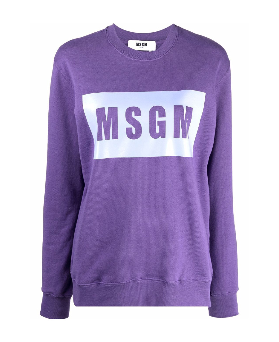 Msgm Logo-print Crew Neck Sweatshirt In Purple