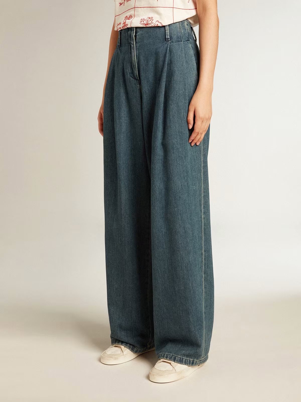 Shop Golden Goose Womens Blue Cotton Pleated Pants