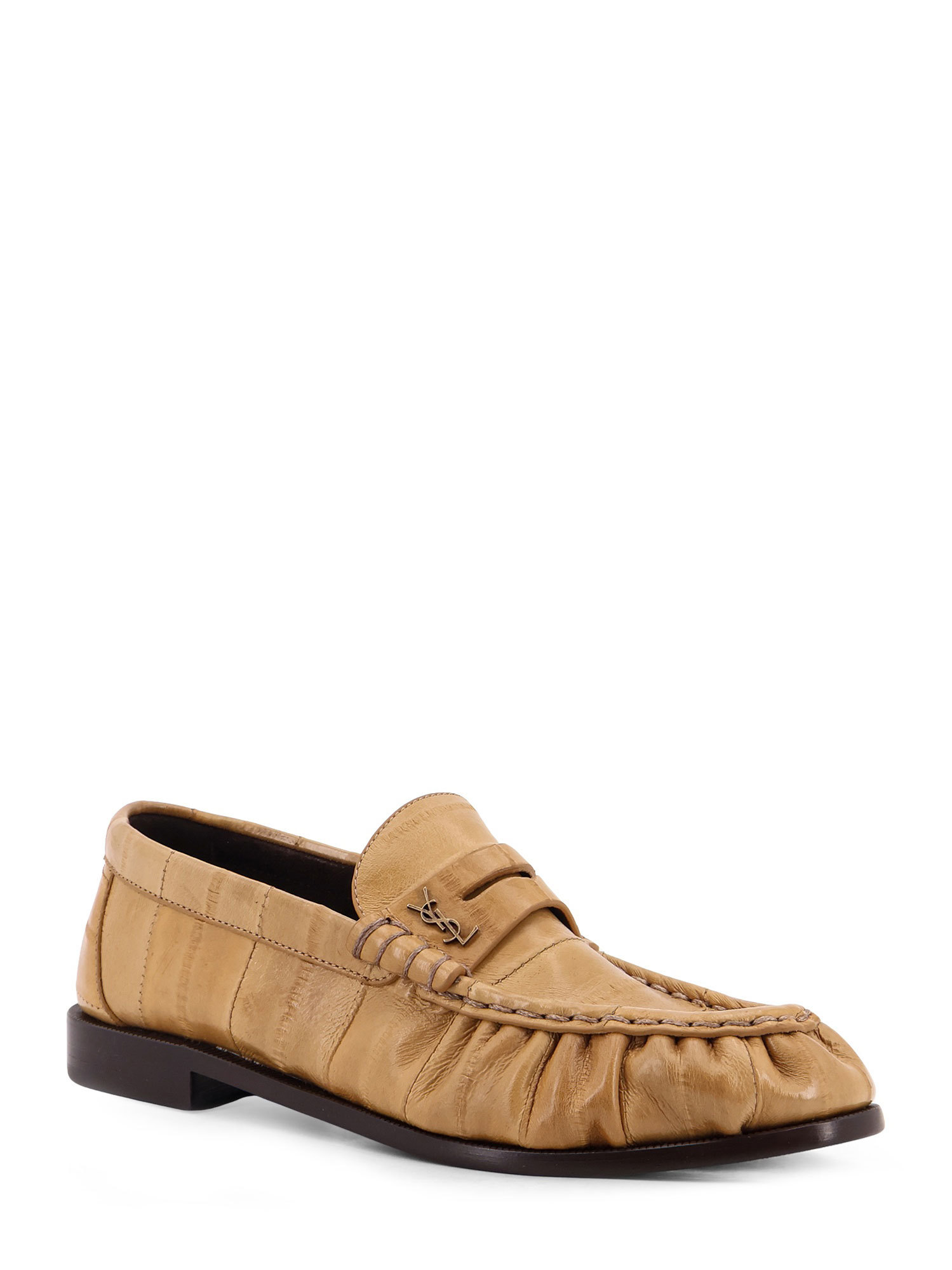 Saint Laurent Leather Loafers Featuring Ruched Detailing In Brown