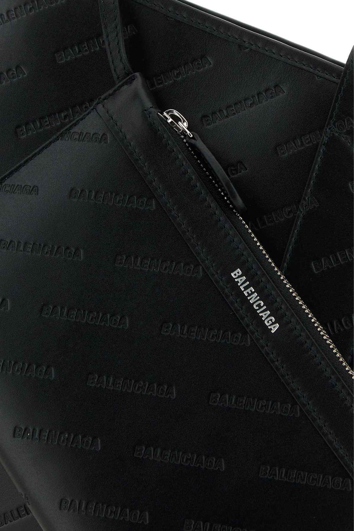 Balenciaga Women Black Leather Navy Cabas Xs Handbag In Black