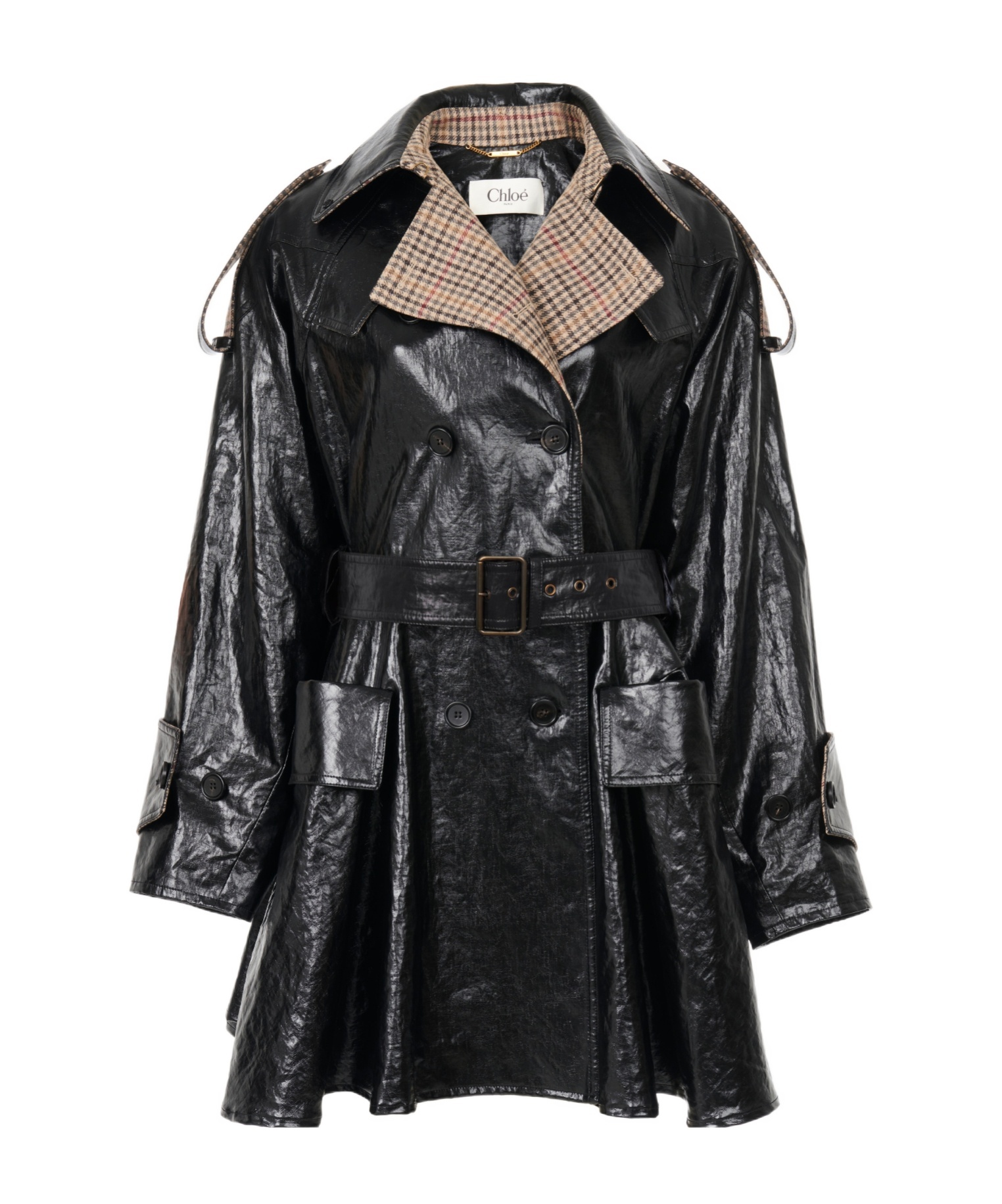 Chloé Coated Linen Belted Riding Trench Coat In Black