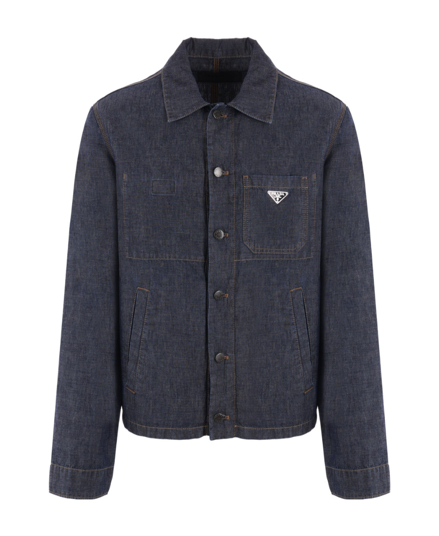 Prada Triangle-logo Shirt Jacket In Blue