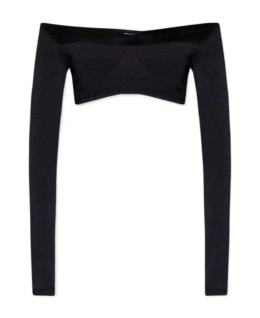 Dsquared2 Long-sleeve Knitted Crop Top In Black