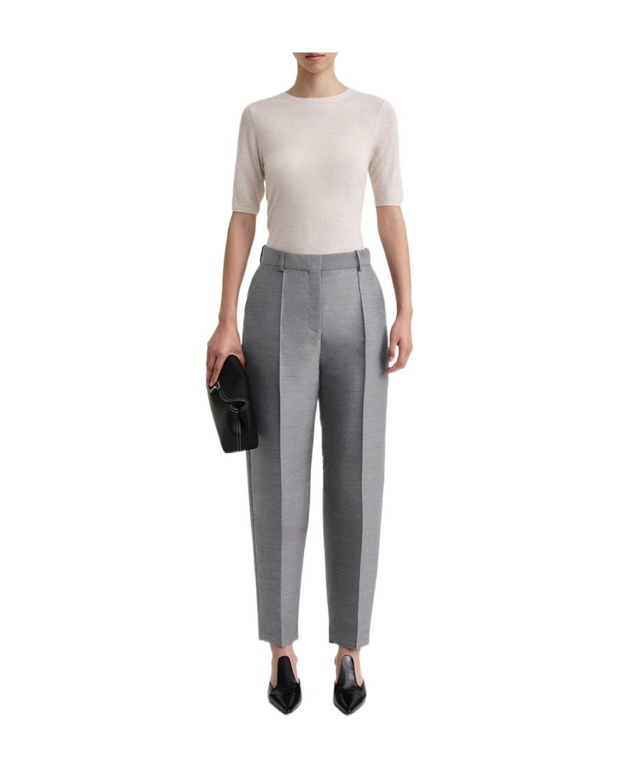 Totême Cropped Pintuck Trousers In Gray