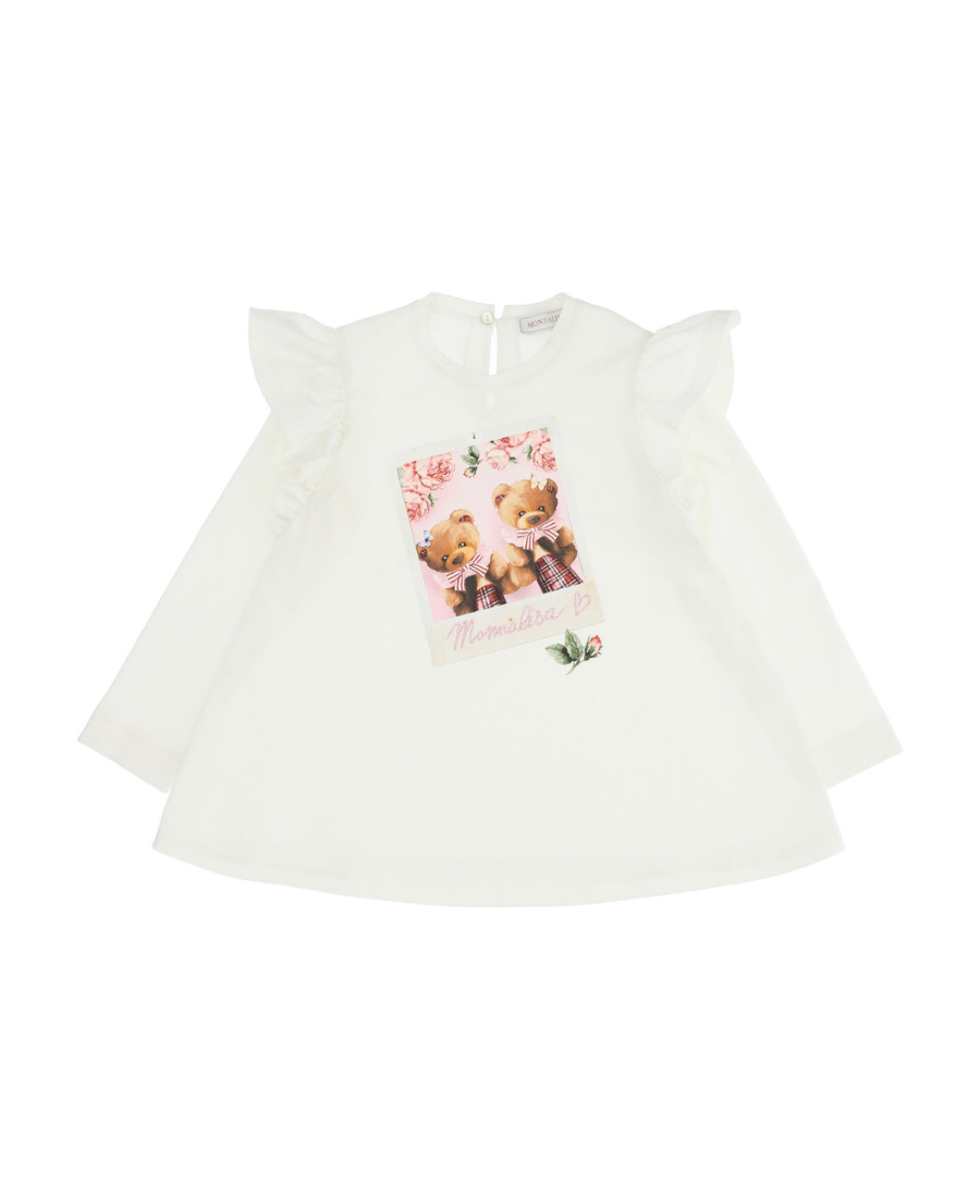 Monnalisa Long-sleeved Pattern T-shirt In White