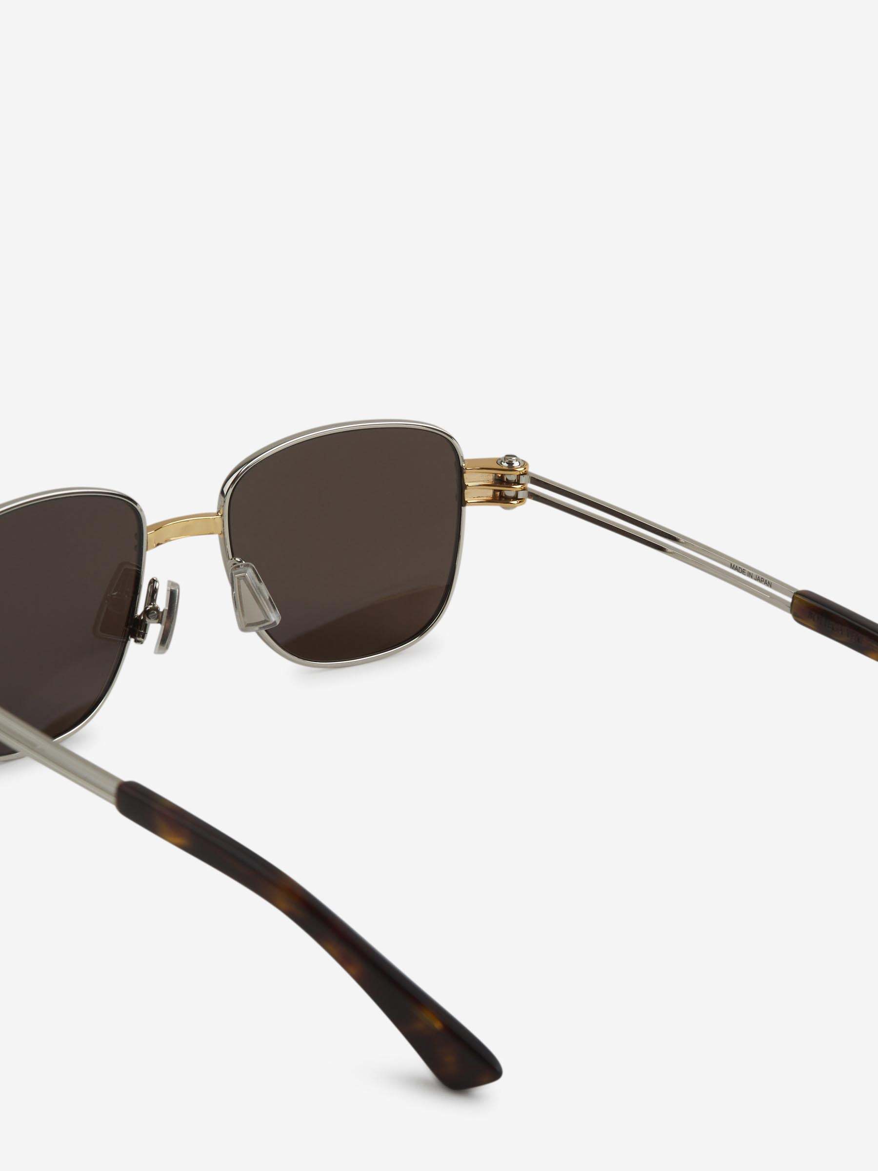 Bottega Veneta Rectangle Metal Sunglasses In Brown